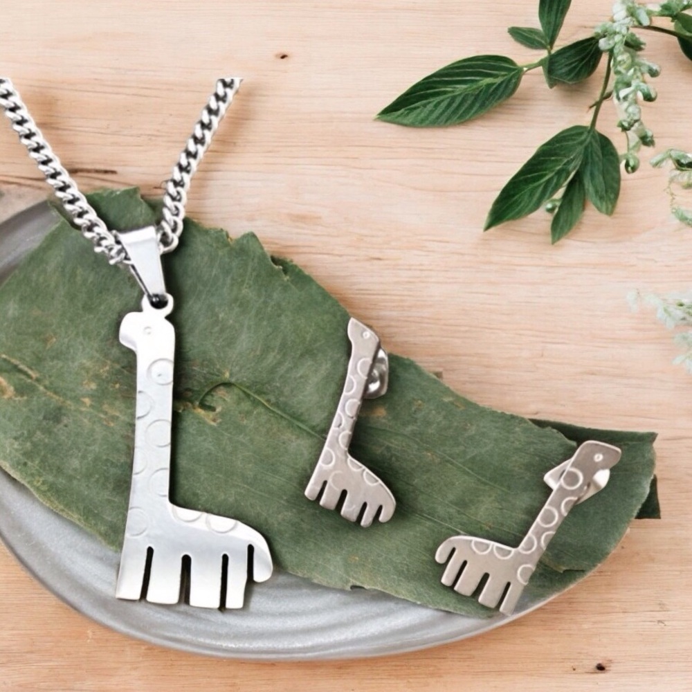 🆕 Giraffe Necklace and Earring Set Stainless Steel